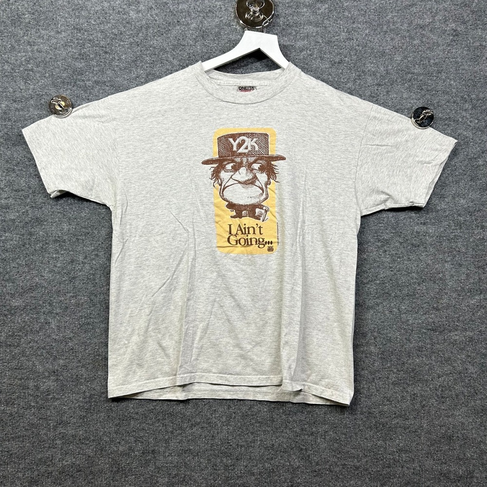 Oneita Power T Shirt Y2K I Ain't Going Men's Gray Short Sleeve Graphic Tee - XL